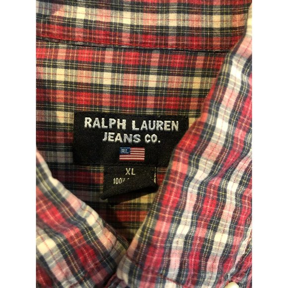 Men's Ralph Lauren Jeans Co, LS Button Down XL Shirt, Red Tartan Plaid - Picture 1 of 4
